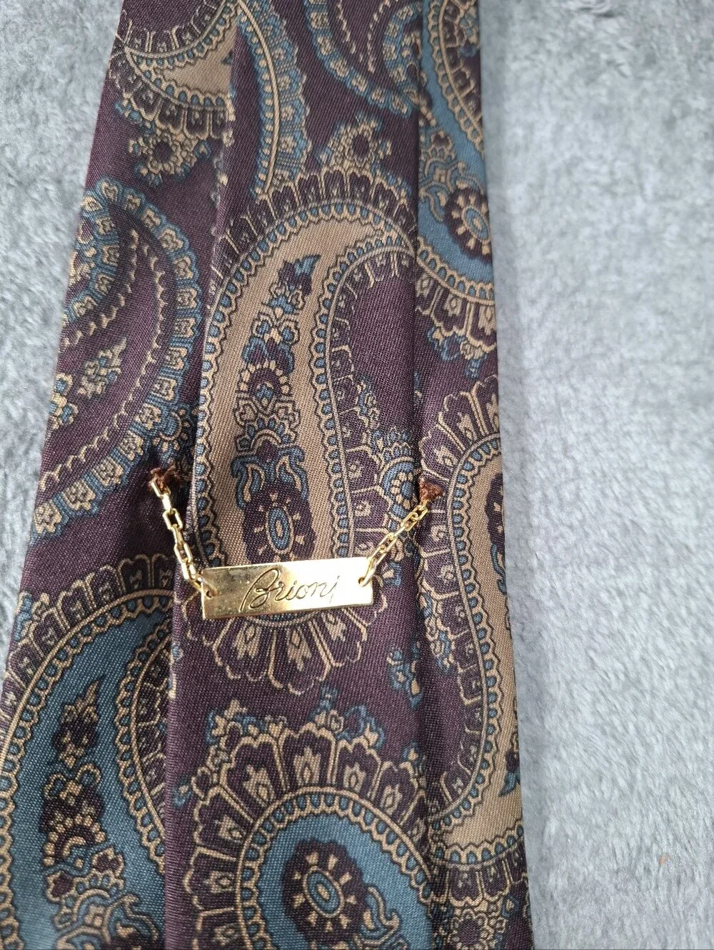 Brioni Italy 100% Silk Tie Burgundy Teal Paisley Men's Luxury Necktie Classic